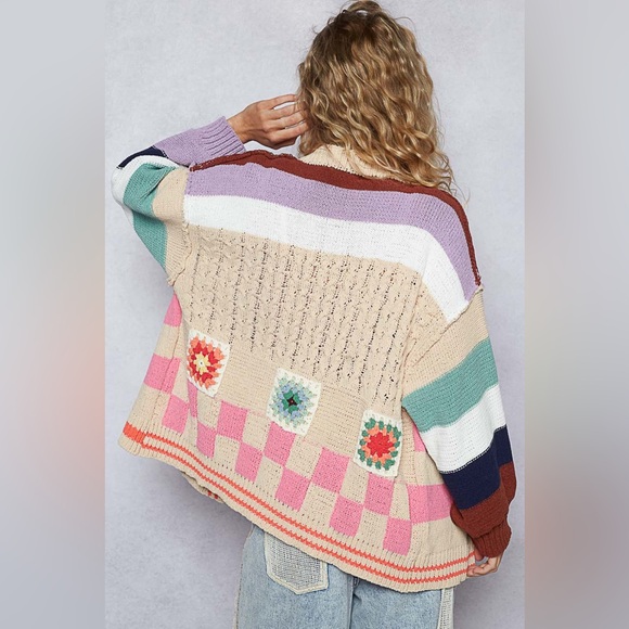 P3 POL new cardigan sweater crochet granny squares colorful small medium large - Picture 2 of 3